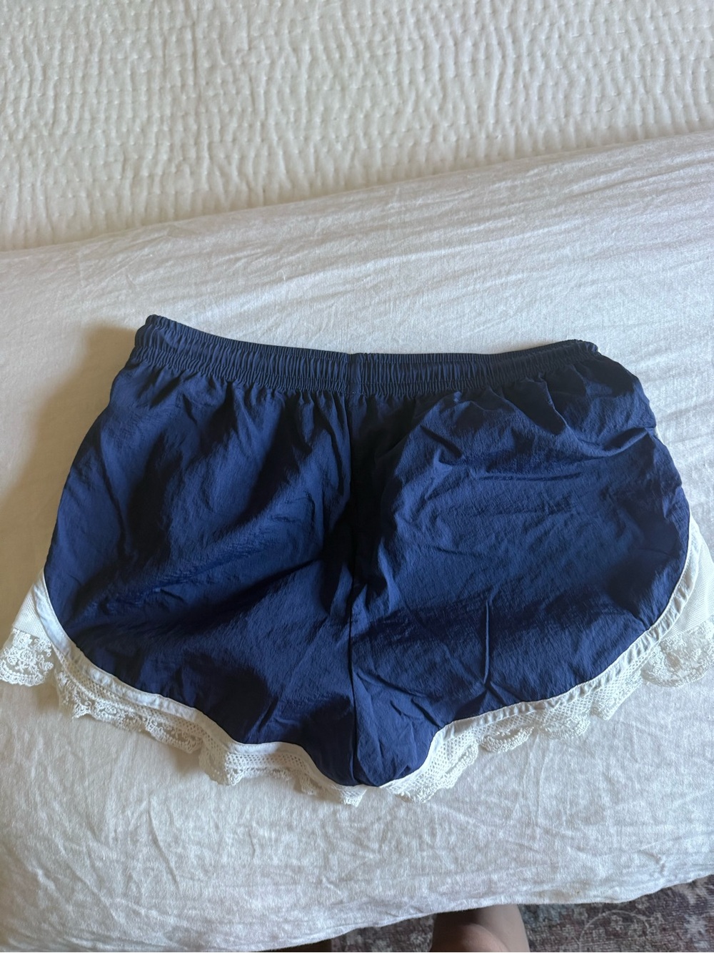 Anthropologie Navy Shorts with White Lace Trim - Picture 2 of 2